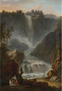 View Of The Cascade Del Marmore Near Terni by Claude Louis Chatelet