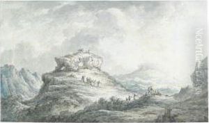 A View Of Enna, Sicily by Claude Louis Chatelet