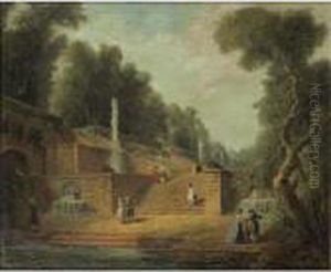Promeneurs Dans Un Parc [claude 
Louis Chatelet ; Elegant Company Walking In A Park ; Oil On Canvas] by Claude Louis Chatelet