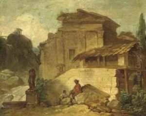 Figures Among Ruins At Tivoli by Claude Louis Chatelet