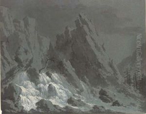 An Alpine Waterfall by Claude Louis Chatelet