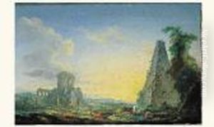 Paysage Fantaisiste De La Campagne Romaine Avec Une Pyramide