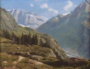 Sommerliche Gebirgslandschaft. by Alfred Chavannes