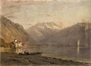 Genfersee Mit Schloss Chillon Und Dents Du Midi by Alfred Chavannes