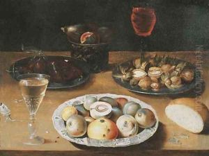 Peaches on a Wanli 'kraak' porselein plate by Osias, the Elder Beert