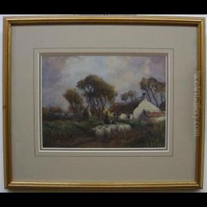 Dutch Shepherd With Flock by Georges Chavignaud
