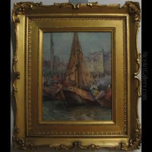 Busy Dutch Port Scene by Georges Chavignaud