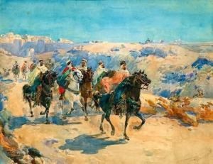Cavaliers A La Sortie Des Remparts De Fez by Ulpiano Checa y Sanz