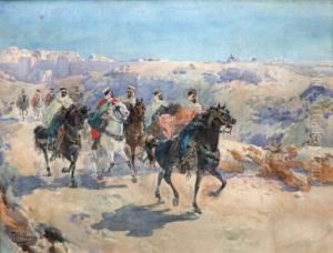 Cavaliers Arabes A La Sortie Des Remparts De Fes by Ulpiano Checa y Sanz