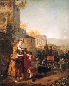 Rebecca and Eliezer at the Well by Adriaen Cornelisz. Beeldemaker