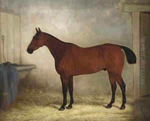 A bay hunter in a stable by Edward Brown