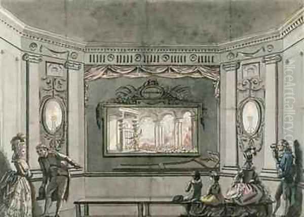 Painting of de Loutherbourg's Eido Phusikon showing Satan arousing the rebel angels - view 1