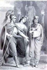 Warrior accompanied by a woman addressing a Priest in the Precincts of a Temple by Edward Francis Burney