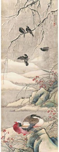 Birds In Snowy Scenery - view 1