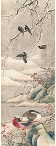 Birds In Snowy Scenery by Jin Cheng