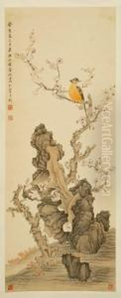 Exotic Bird In A Plum Tree - view 1
