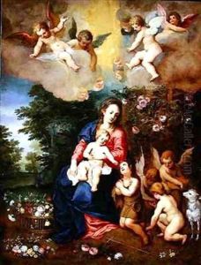 Virgin and Child with John the Baptist in a wooded landscape by Jan & Balen, Hendrik van Brueghel