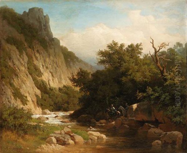 Military Convoy Crossing A Mountain Stream - view 1