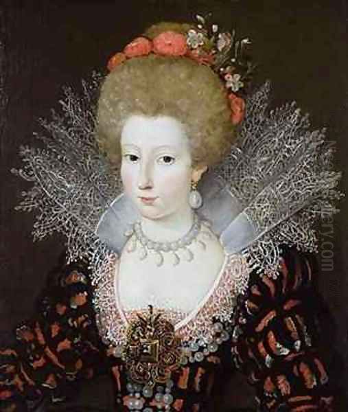 Portrait of a lady in a high lace collar and jewelled silk costume - view 1