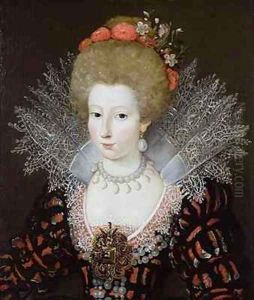 Portrait of a lady in a high lace collar and jewelled silk costume