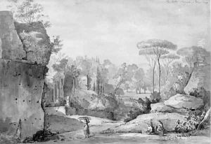 View of the Roman Walls in the Gardens of the Villa Borghese by Nicolas-Didier Boguet