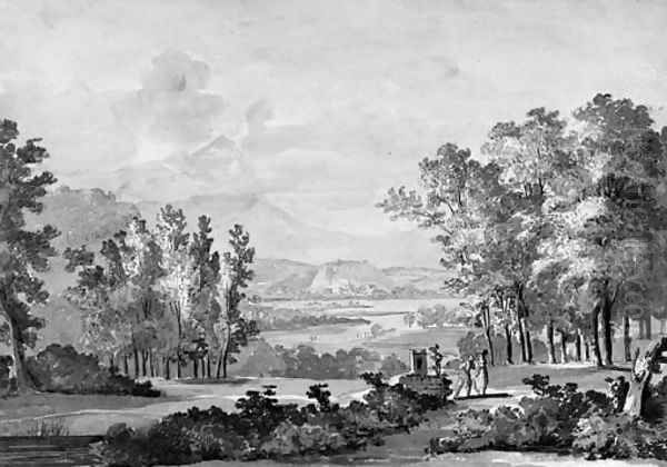 An extensive mountainous Landscape with a Town by a Lake - view 1