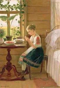 Girl Peeling Berries by Nikolai Mikhailovich Bykovsky