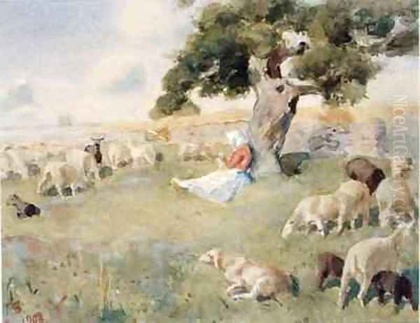 Shepherd with a Flock of Sheep - view 1