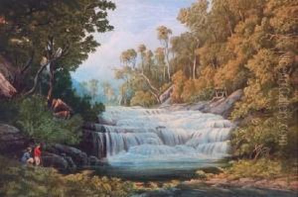 Fishermen Beside Waterfall - view 1