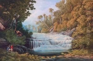 Fishermen Beside Waterfall