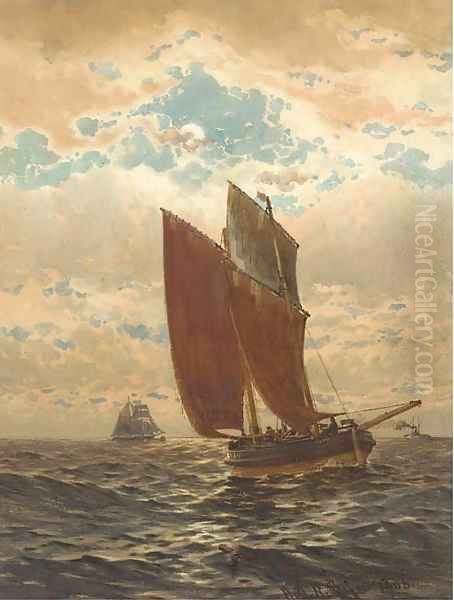 A fishing lugger at dusk - view 1