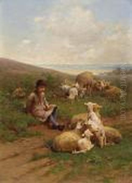 A Young Shepherd With His Flock by Luigi Chialiva