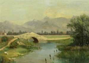 River Landscape With Bridge. by Luigi Chialiva