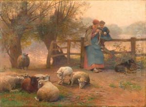 Peasant With Boy And Sheep On A Meadow. - view 1