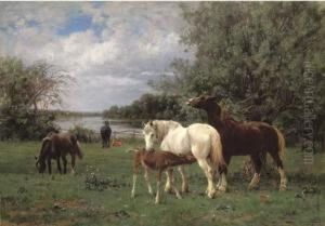 Horses At Pasture by Luigi Chialiva