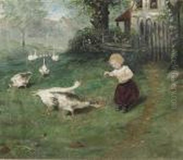 Ein Madchen Futtert Ganse. - view 1