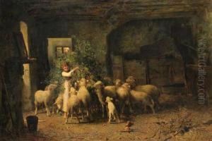 A Young Shepherdess Feeding Her Flock A Young Shepherdess Feeding Her Flock