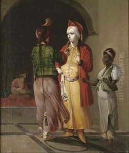 Two Moorish courtesans and a servant in an archway by Cornelis De Bruyn