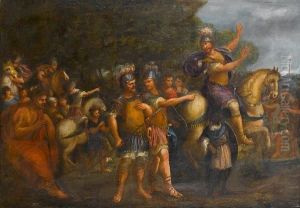 Soldiers And Horsemen With Other Figures In A Landscape by Bartolomeo Giuseppe Chiari