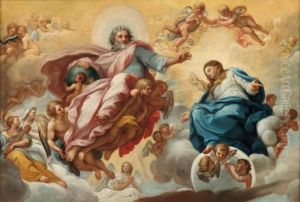 La Vergine Incoronata E Dio Padre Con La Giustizia E La Pace Olio Su Tela