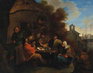 Peasants seated at a Table before an Inn by Richard Brackenburgh