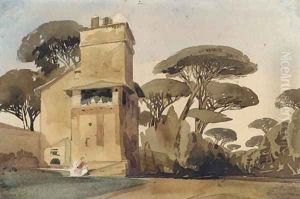 A Tuscan villa surrounded by trees by Thomas Shotter Boys