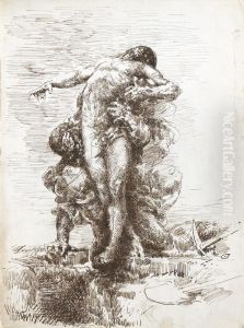 Homme Deterrant Un Cadavre by Nicolas Francois Chifflart