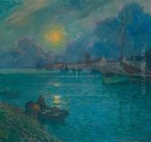 Couche De Soleil Sur Le Port by Eugene Chigot
