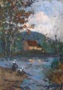 Les Lavandieres by Eugene Chigot