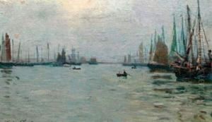 Barques Et Bateaux Au Couchant by Eugene Chigot