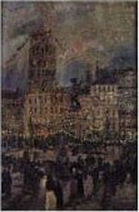 Soir De Fete Sur La Place Jean Bart A Dunkerque by Eugene Chigot