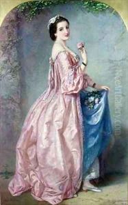 Lady holding Flowers in her Petticoat by Augustus Jules Bouvier