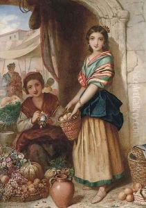 Spanish girls at a market by Augustus Jules Bouvier