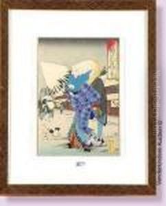 Geishaet Ses Chiens by Yoshu Toyoharu Chikanobu /